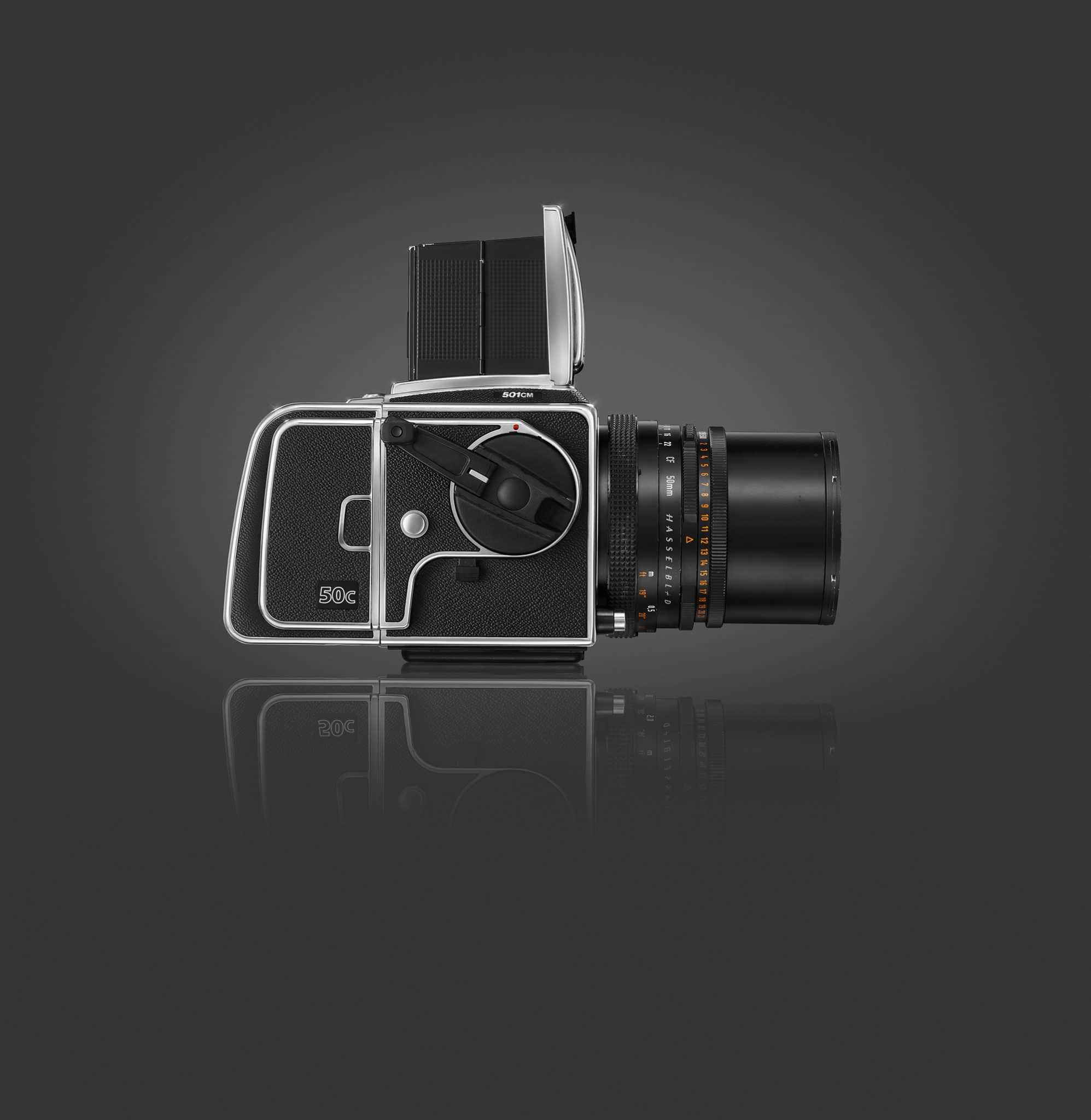 Side view of Hasselblad CFV-50c Digital Back on V Series Camera