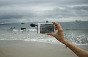 Saramonic SmartMic being used to record audio at the beach