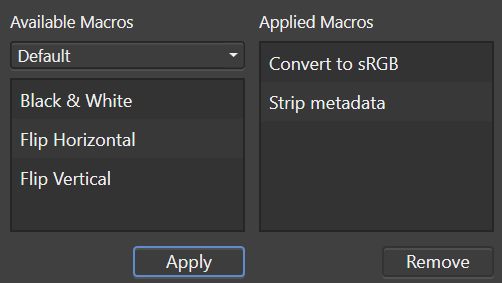 Macros section of "Batch Job" feature in Affinity Photo.