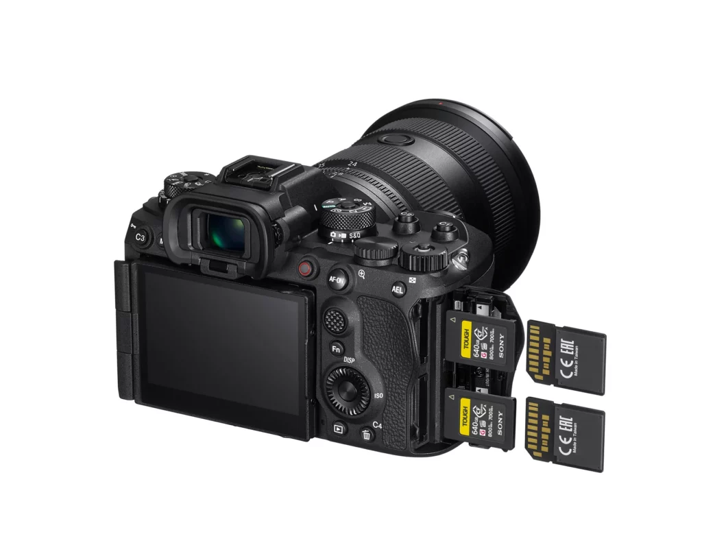 Sony A9 iii product photograph rear view, with dual media 