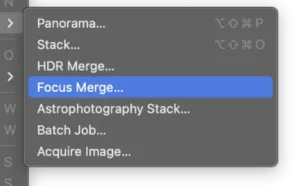 Image process menu options in Affinity Studio.