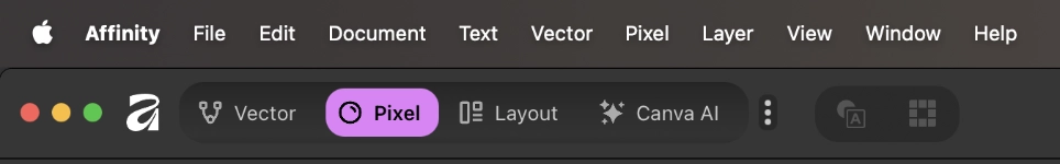 The new menu and logo in Affinity. 